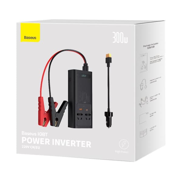 Bilspændingsomformer 12V - 220V IGBT 300W (CN/EU stik) sort