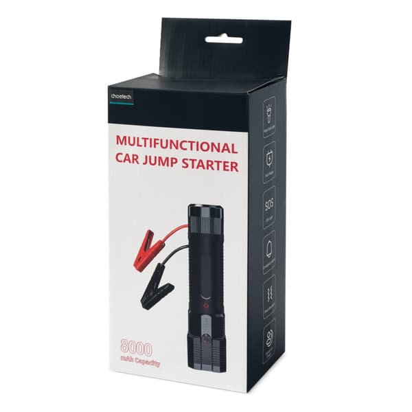 3in1 Auton käynnistys Jump Starter + 8000mAh virtapankki + LED-taskulamppu - musta