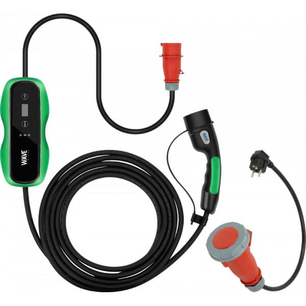 Wave EV 3-fas elbilsladdare med Schuko-adapter, 11 kW, 3 x 16 A, Typ 2, 5 m, svart