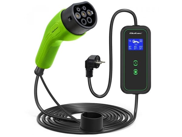 [OUTLET] - Qoltec - EV-ladestasjon - 2-in-1, 230V - 3.5 kW - 16 A (IEC 62196 Type 2) - svart, grønn - Europa