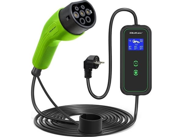 [OUTLET] - Qoltec - EV-ladestasjon - 2-in-1, 230V - 3.5 kW - 16 A (IEC 62196 Type 2) - svart, grønn - Europa