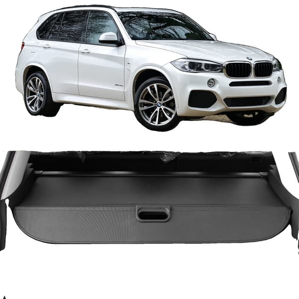 Sort udtrækkelig bagagerumsdæksel, holdbart materiale, perfekt pasform til BMW X5, nem at bruge.