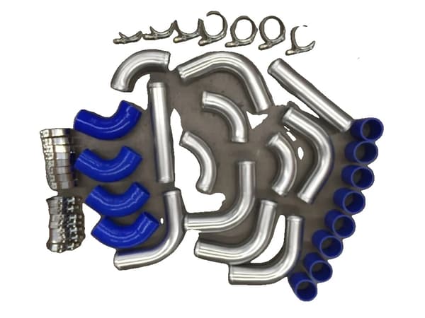 Universelt Aluminium Turbo Rørkit, 2" Diameter, Inkluderer Blå Slanger, Forbedret Luftstrøm