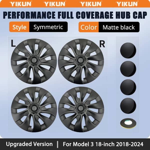 Hub Cap Tesla Model 3:lle, 18 tuuman koko, matta musta väri,LR matta musta