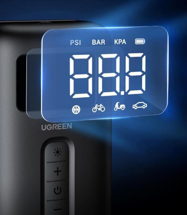 150PSI 10bar luftkompressor med batteri og LED lommelygte, sort