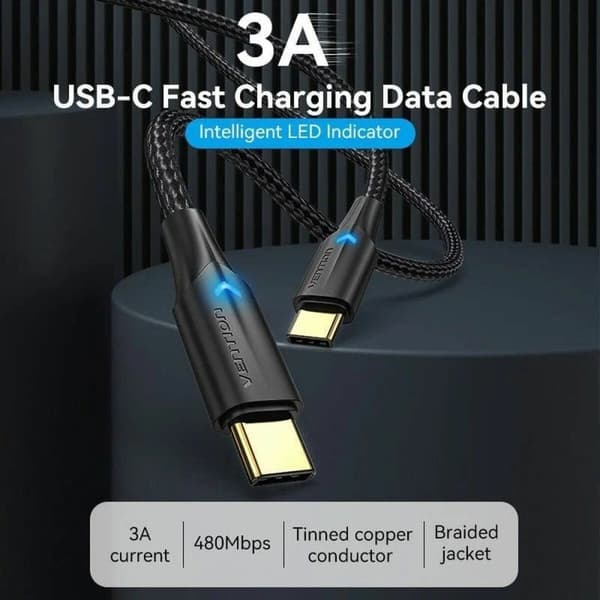 USB-C-kabel Vention TAUBI Svart 3 m