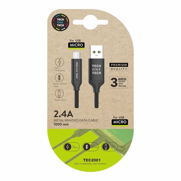 USB-kabel Tech One Tech TEC2001 1 m Svart