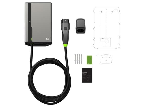 Green Cell GC EVGC021B2250 - Wallbox, 3,6 - 22 KW, 5 m, NFC, Grå, Vegg, Aluminium, LED, Sort, IK10