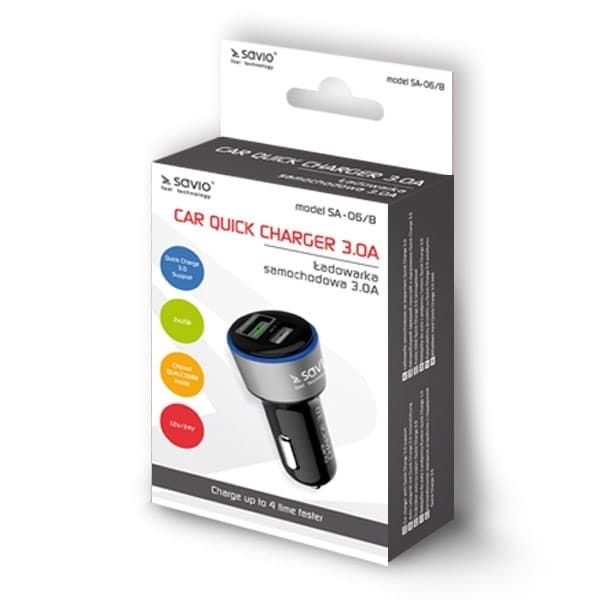 Savio Bil Hurtig Oplader Savio SA-06/B 3.0A, 2xUSB