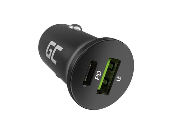 Green Cell GC CADM-GC-38AC - USB-Ladegeraet 38 W 1x USB-C USB-A schwarz lommelygte, GPS, Hovedtelefoner, Mobiltelefon, Navigator, Andet, Bærbar højtta Sort