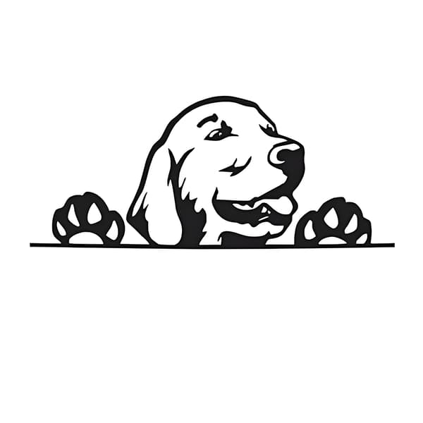 Bildekal med glad hund i PET-material och vattentålig design