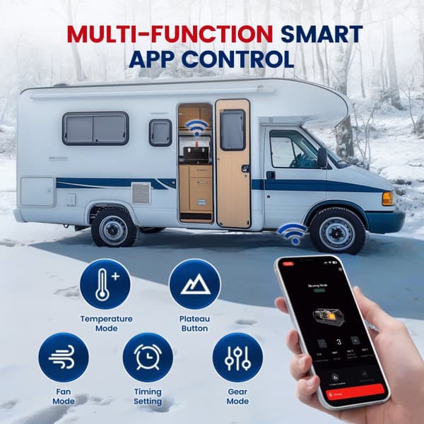 8KW luft-dieselvarmer Værktøjskasse Compact 2, 12/24 V DC og 220 -240V AC, bærbar parkeringsvarmer, dieselvarmer med bluetooth app og adapter