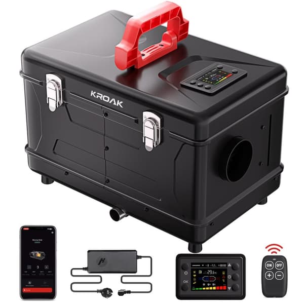 8KW luft-dieselvarmer Værktøjskasse Compact 2, 12/24 V DC og 220 -240V AC, bærbar parkeringsvarmer, dieselvarmer med bluetooth app og adapter