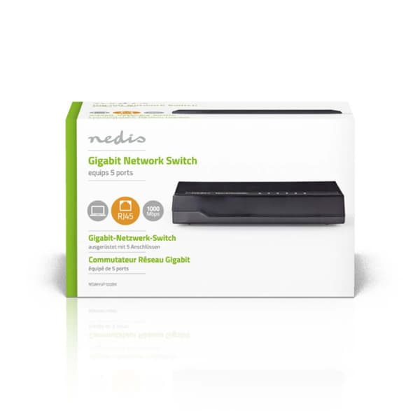 Nedis NSWH5P100BK netværksswitch 5 porte 1 Gbps LED-indikatorlys
