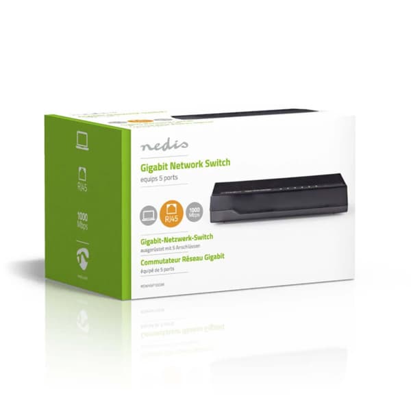 Nedis NSWH5P100BK netværksswitch 5 porte 1 Gbps LED-indikatorlys