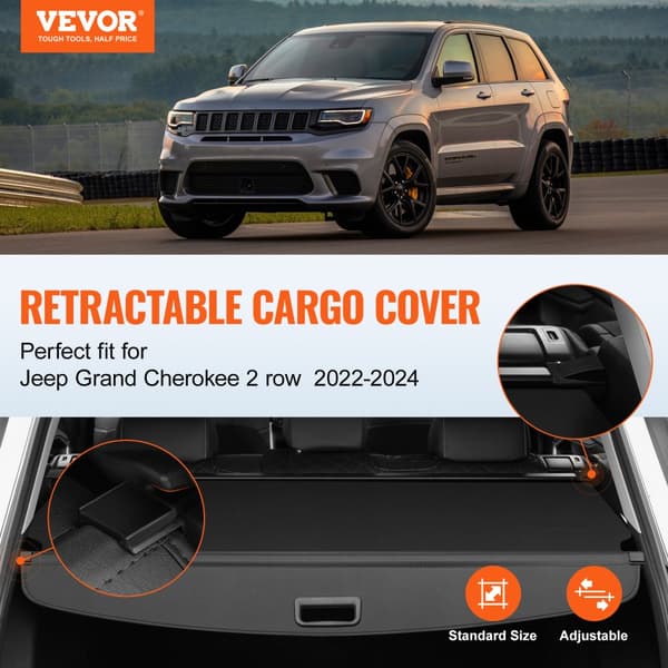 Vesitiivis tavaratilan kansi, sopii Jeep Grand Cherokee 2022-2024, laajenee 37,40 tuumaan, kestäviä materiaaleja