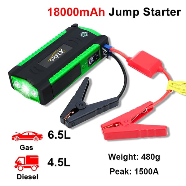 Bærbar Bil Jump Starter, 18000mAh Kapacitet, 1500A Spidstrøm,1500A 18000mAh