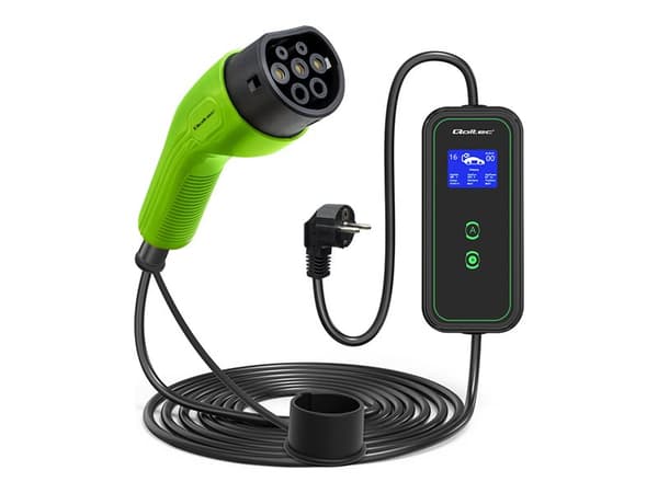 [OUTLET] - Qoltec - EV-ladestasjon - 2-in-1, 230V - 3.5 kW - 16 A (IEC 62196 Type 2) - svart, grønn - Europa