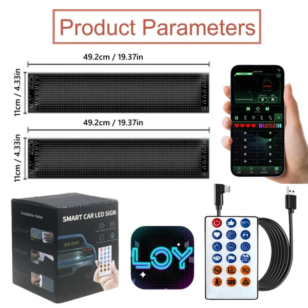 Programmerbar fleksibel LED-skilt, 49,2 cm dimensioner, nem anvendelse,2STK 49,2cm