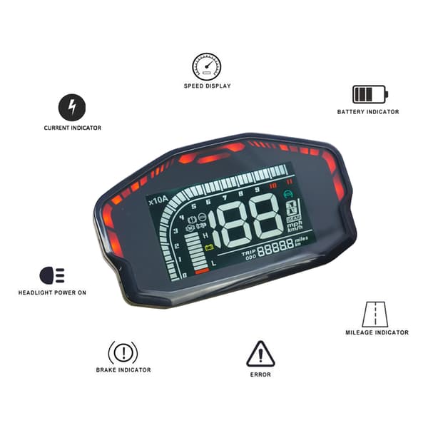 DKD LCD Speedometer, Understøtter LIN/CAN Kommunikation, Viser Batterispænding,DKD LCD