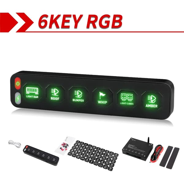 RGB 6-Gångs Växelpane, IP68 Vattentät, Mångsidig Strålvinkel,6-vägs strömbrytarpanel