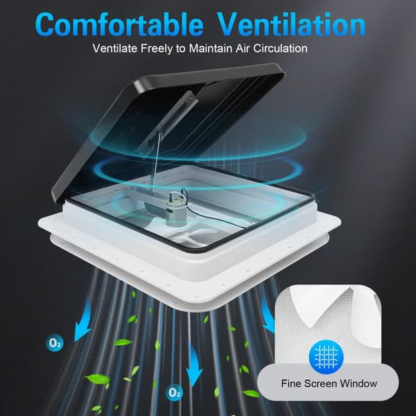 Universell RV-takventilationsfönster, Modern design, Lätt att använda,svart