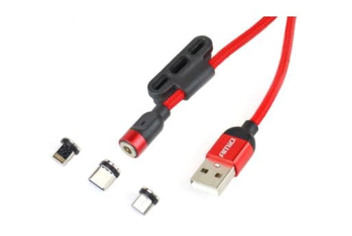 AMIO MULTIKABEL TIL OPLADERE MED MAGNETISKE SPIDSER LIGHTNING/USB C/MICRO USB 100CM