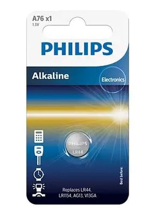 PHILIPS-PARISTO A76 1,5 V (LR44/LR1154) ALKALIPARISTO 1 KPL. (HINTA KPL/MYYNTI 10 KPL:N ERÄISSÄ)