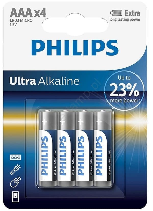 PHILIPS AAA-BATTERI ULTRA ALKALIN LR03 BLISTERPAKKE 4 STK.