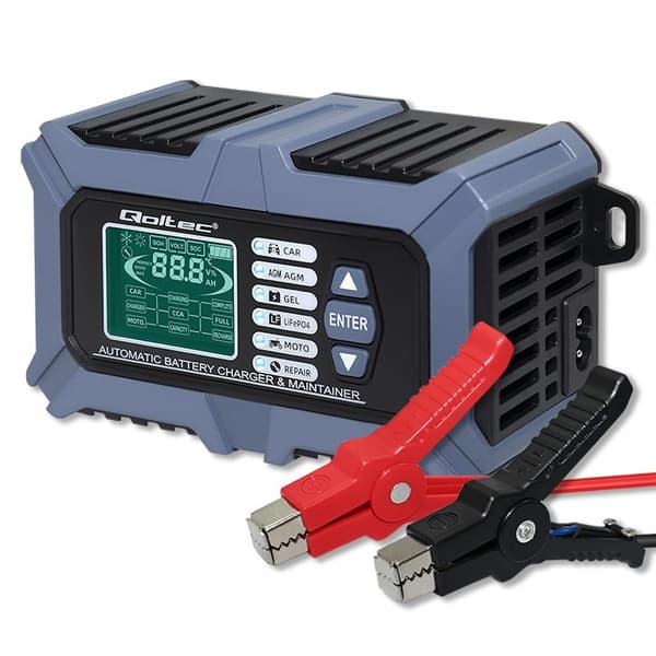 Qoltec Älykäs Mikroprosessori Akkulaturi Akkutesterillä ja 12 V Korjaustoiminnolla | 6A | LCD | Akkulaturi AGM LiFePO4 GEELI -akulle