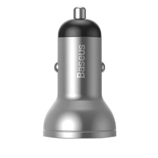 Baseus billaddare med display, 2x USB, 4.8A, 24W (silver)