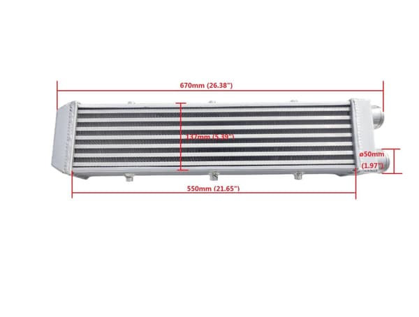 Aluminium Intercooler, 550x140x80 mm kerne størrelse, universel pasform, effektiv Delta-fin design