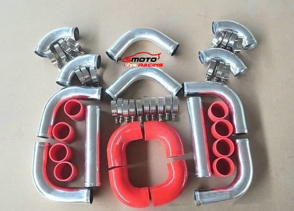 Aluminium Turbo Rörkit, 2,5 tum Diameter, Inkluderar Silikon Slangar,Röd
