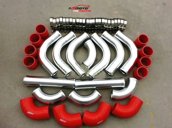 Aluminium Turbo Rörkit, 2,5 tum Diameter, Inkluderar Silikon Slangar,Röd