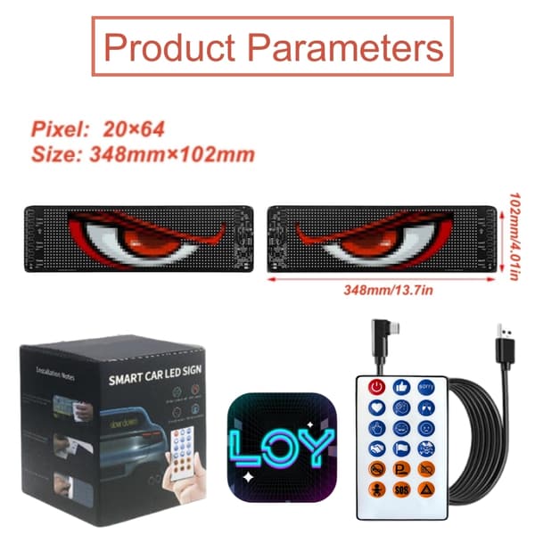 Animerade LED-bilögon, anpassningsbar display, användarvänlig app, vattentålig design