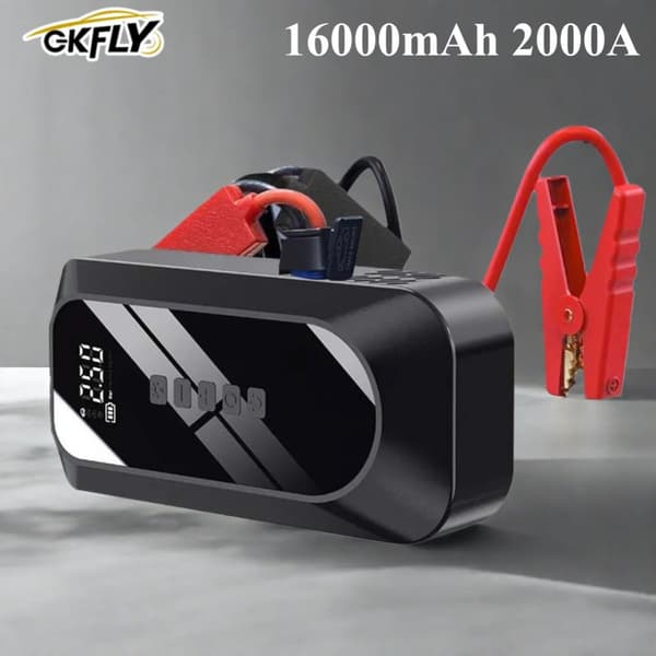 Jump Starter og Luftkompressor, 16000mAh Power Bank, 2000A Spidsstrøm,2000A 16000mAh
