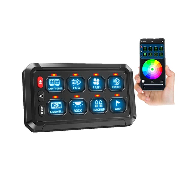 RGB LED Switch Panel, 8 eller 12 Gang Kontrol, Tilpassede Klistermærker Inkluderet,8 Gear APP Kontrol