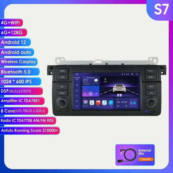 Carplay stereo, Android 12, GPS-navigation, S7