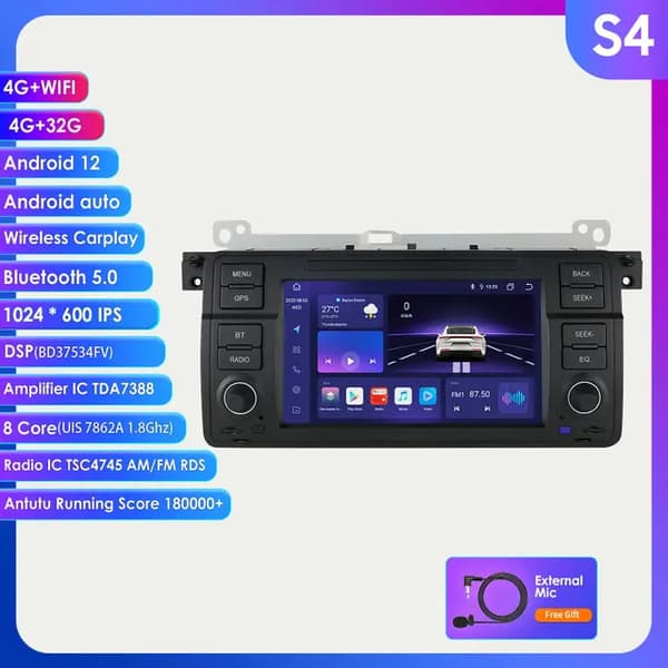 Carplay stereo, Android 12, GPS-navigation, S4