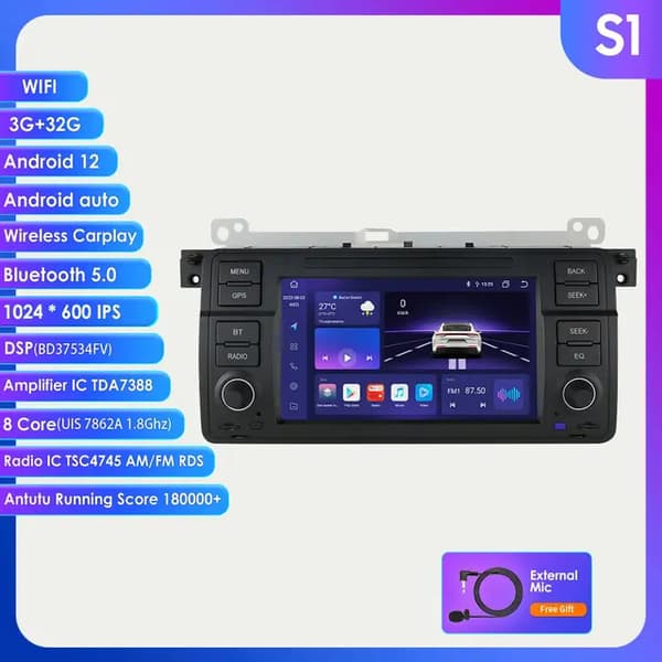 Carplay stereo, Android 12, GPS-navigation, S1