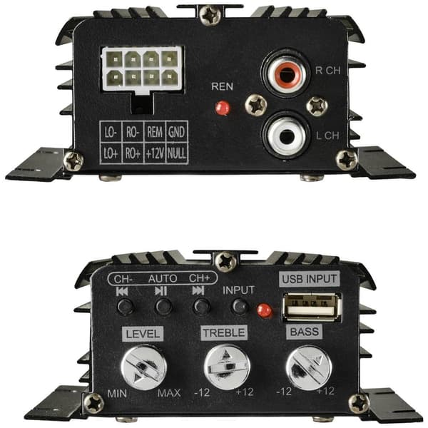 Renkforce RF-CMP-202 2-kanals slutsteg 100 W Bluetooth®-/USB-ljuduppspelning, Volym-/bas-/diskantreglering