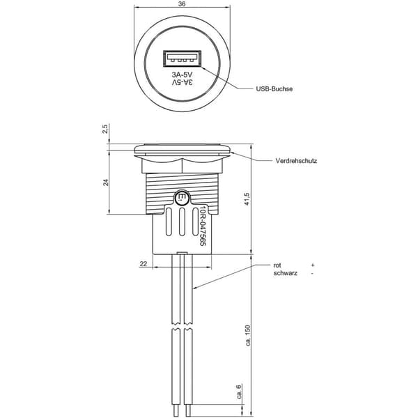 ProCar Power USB inbyggnads Tillåten strömbelastning=3 A Passar till (specifikationer) USB-A Eluttag 12 V till 5 V, 24