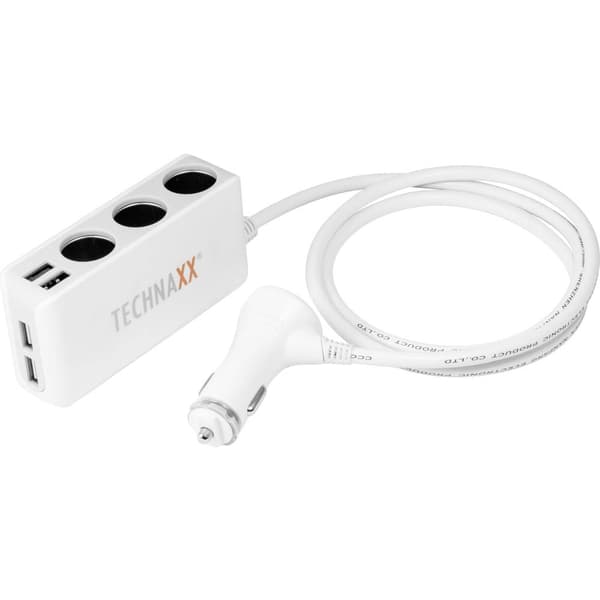 Technaxx 4592 TE11 TE11 Grenkontakt för cigarettändare Antal cigarettkopplingar 3 x Anslutning USB 4 x Tillåten strömbe Grå, Vit