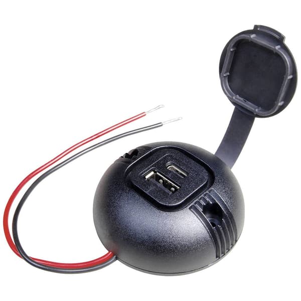 ProCar Rund påbyggnadskraft USB-C/A dubbelkontakt med lock Tillåten strömbelastning=5 A 12 V, 24 V