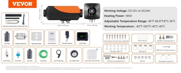 Auton lämmitin, diesel polttoaine, kaukosäädin, 5KW LCD