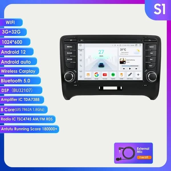 Autoradio, GPS-navigointi, Android 8-ydin, 4 CORE-2G 32G-AI
