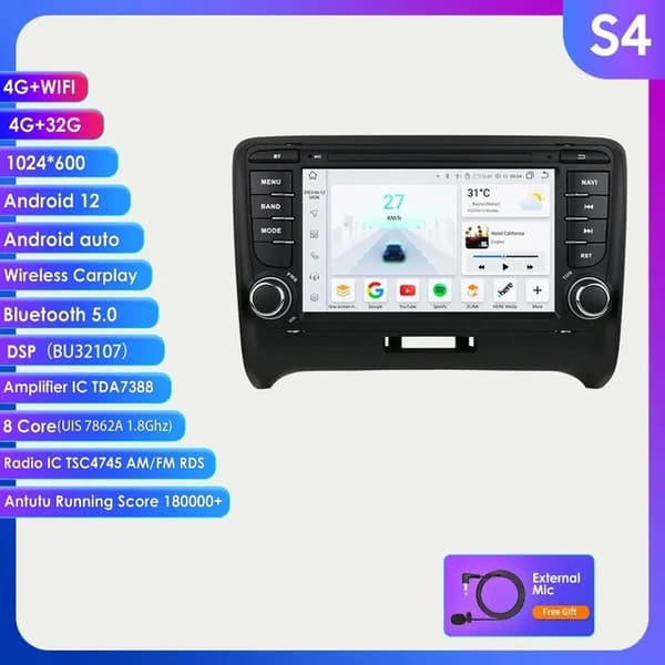 Autoradio, GPS-navigointi, Android 8-ydin, 4 CORE-2G 32G-AI