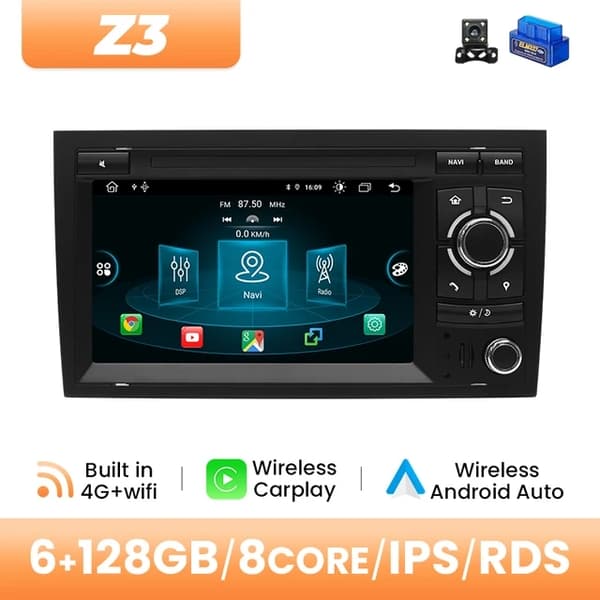 Android-auton multimedia, 128GB tallennustila, langaton Carplay, 2GB 16GB OBD-kamera