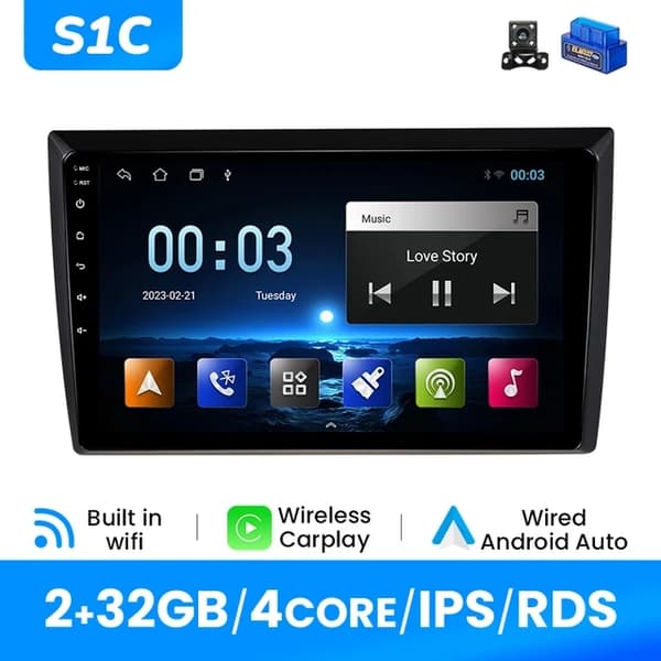 CarPlay bilradio, trådløs forbindelse, Android 12 multimedieafspiller, S1 (2GB 32GB)