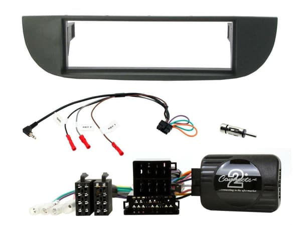 CTKFT25 BLACK SINGLE DIN FACIA STEERING CONTOLS FITTING KIT FOR FIAT 500 07-15